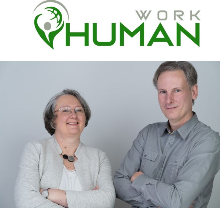 logo human work, darunter silvia kessler-eckhart und markus eckhart